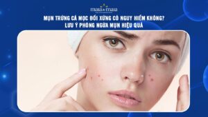 mụn trứng cá mọc đối xứng