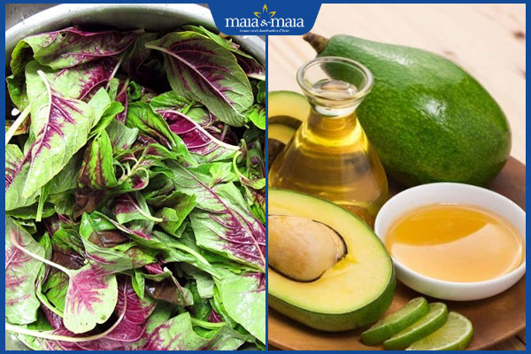 rau dền, bơ và mật ong