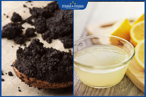 bã cà phê và nước cốt chanh