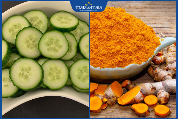 dưa chuột và tinh bột nghệ