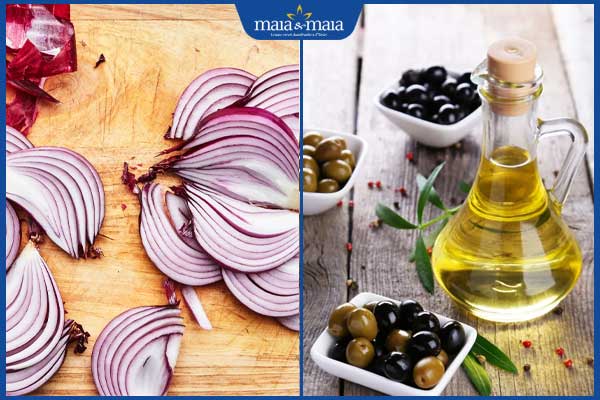 hành tây và dầu oliu