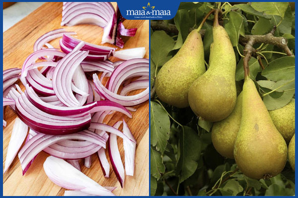 hành tây và quả lê