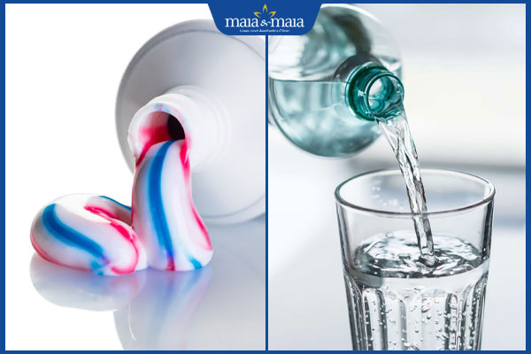 kem đánh răng và nước lọc