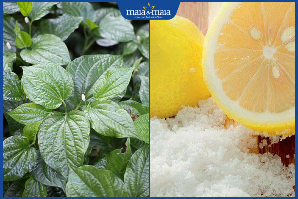 lá lốt, muối biển và chanh