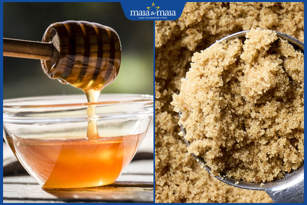mật ong và đường nâu