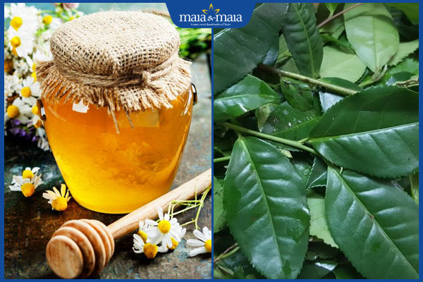 mật ong và lá trà xanh