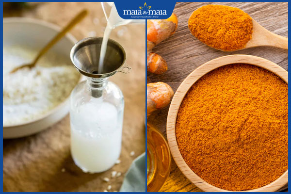 nước vo gạo và tinh bột nghệ