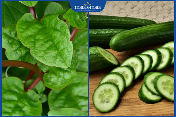 rau mồng tơi và dưa chuột