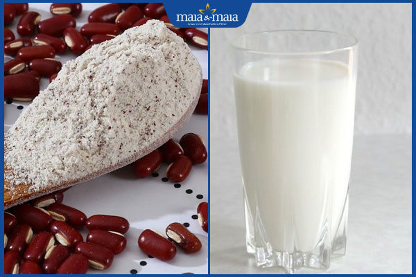 bột đậu đỏ và sữa tươi
