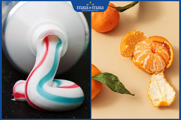 kem đánh răng và vỏ cam