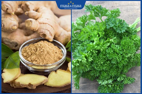 gừng và mùi tây