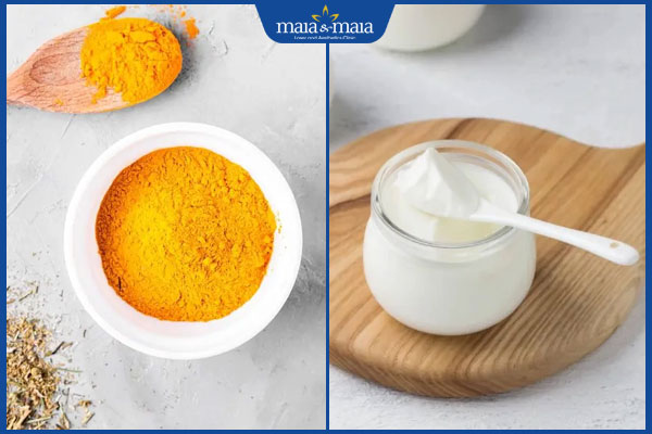 bột nghệ và sữa chua