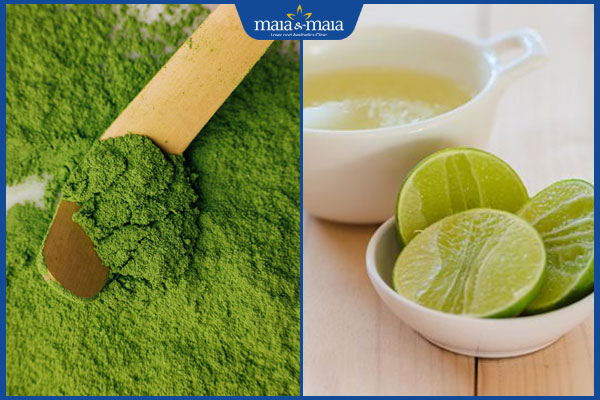 bột trà xanh và nước cốt chanh