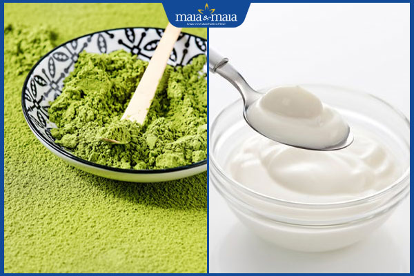 bột trà xanh và sữa chua