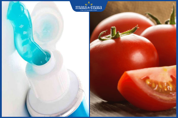 kem đánh răng và cà chua