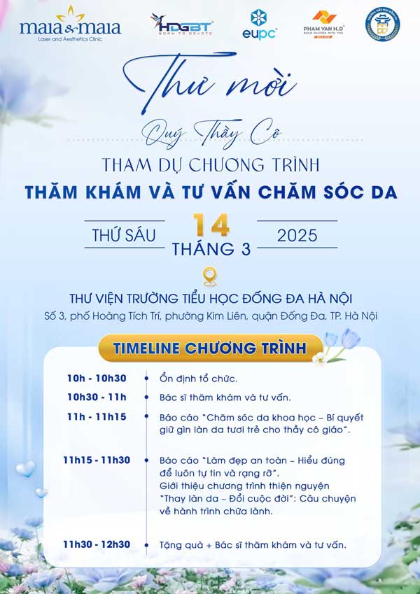 Thăm khám, tư vấn chăm sóc da cho quý thầy cô trường tiểu học Đống Đa 1 thư mời sự kiện trường tiểu học đống đa