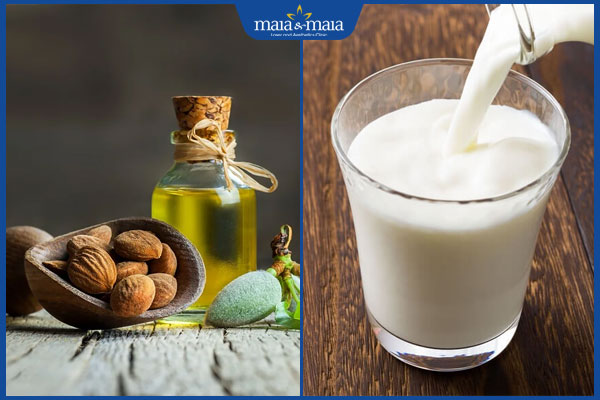dầu hạnh nhân và sữa tươi