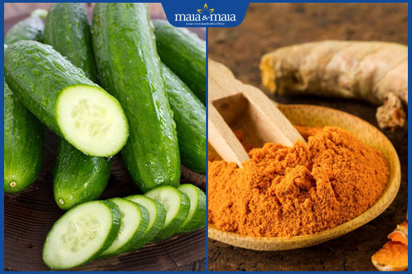 dưa chuột và bột nghệ