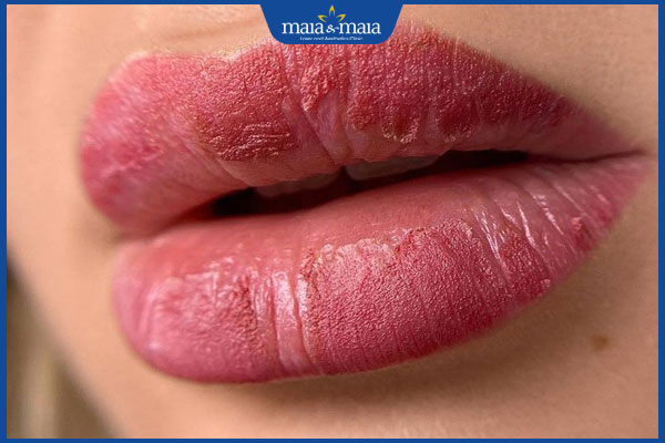 môi bong vảy sau khử thâm