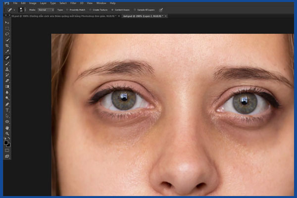 xóa thâm mắt bằng healing brush tool