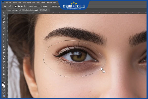 xóa thâm mắt bằng lasso tool