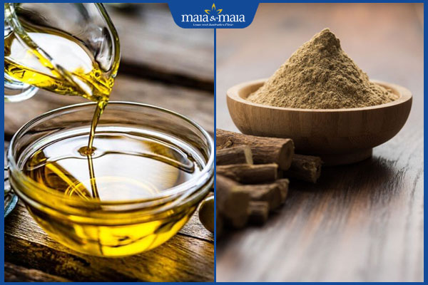 Chia sẻ 6 cách trị thâm nhũ hoa bằng dầu oliu đơn giản 2 dầu oliu và bột cam thảo